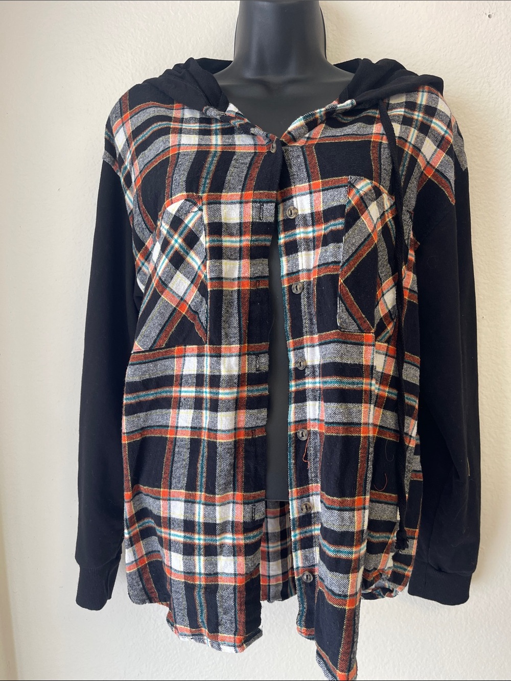 Ambiance Black Plaid Hooded Button-Up Sweater